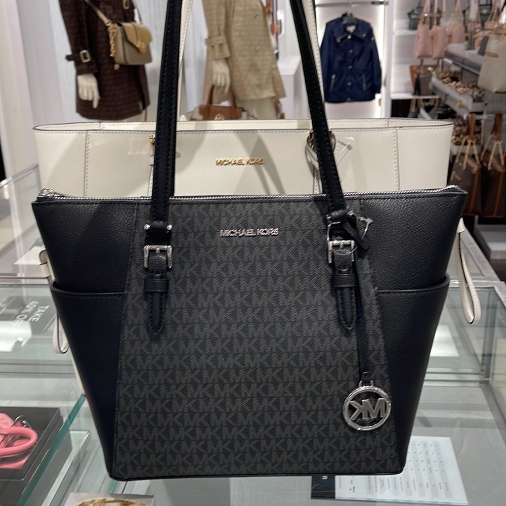 MICHAEL KORS CHARLOTTE LARGE TOP ZIP Black Tote - Picture 2 of 16